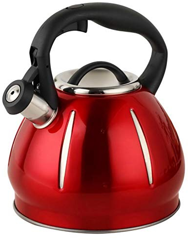 Red Tea Kettle for Electric Stove Top, Stainless Steel Whistling Teapot With Cool Handle, Suitable for Brewing Coffee and Milk Kitchen Aid