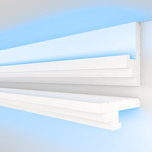 Profilé de joint d'ombre LED HEXIMO Plinthes, éclairage indirect XPS-styrofoam pour plafonds secs Plinthes en polystyrène expansé pour plafonds (1,7 mètre HLED 13)