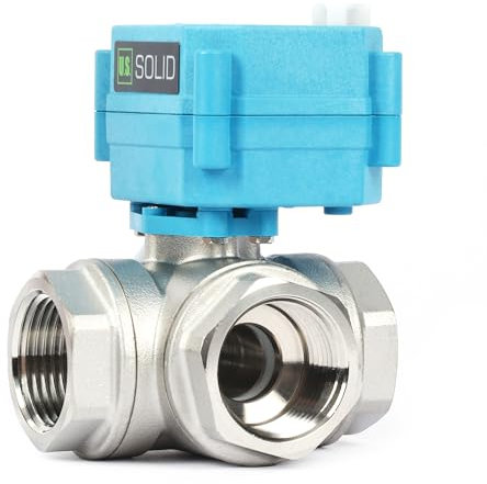 U.S. Solid 3 Wege Motorkugelhahn Edelstahl Zonenventil - Kugelventil mit manueller Funktion - Hochbelastbarer vielseitiger L-Typ-Wasserabsperrhahn, Standardport(1, 9-24V AC/DC)
