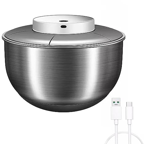 HSTYAIG Essoreuse à Salade éLectrique, 5L USB Rechargeable Essoreuse à Laitue Automatique Rotateur De Salade Laveuse Et Essoreuse SèChe pour Salade Verte, Laitue, Fruits Et LéGumes (Acier Inoxydable)