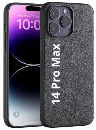 Deppa Alcantara Hülle für iPhone 14 Pro Max (6,7') mit Magsafe [Silikon Kanten] Stoßfeste Handyhülle Case| Erhöhter Kameraschutz| Echtes italienisches Alcantara| Premium-Qualität Cover (Grau-9052)