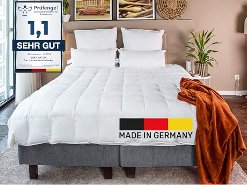 BEFA NATUR Daunendecke Sommer 200x200 cm | 60% Daunen & 40% Federn | atmungsaktiv & pflegeleicht | Allergiker geeignet (NOMITE) | Tierwohl zertifiziert (DOWNPASS) | OEKO-TEX Klasse 1 | Made in Germany