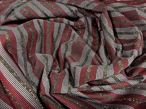 Jersey-Stoff, Meterware, elastisch, elastisch, Lurex-Streifen, mauvenfarben, Weinrot und Gold