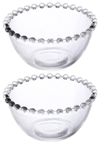 Kichvoe Clear Glass Salad Bowl Set 2Pcs 4.6 Inch Elegant Fruit Serving Bowls for Desserts Ice Cream Appetizers Ideal for Parties Daily Use