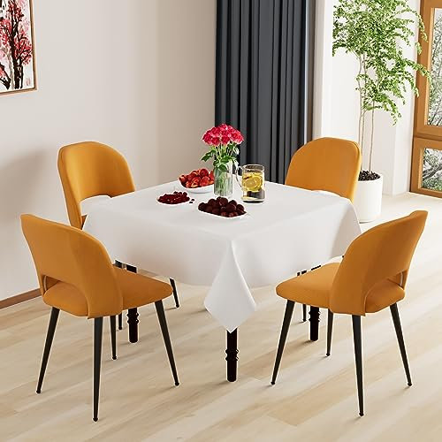 Chleby Lot de 4 Chaise de Salle à Manger Surface en Rayée Siège Rrembourrée Pieds en Métal Chaise Salle a Manger avec Dossier pour Salle à Manger, Salon, Chambre Jaune