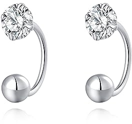 SLUYNZ Sterling Silber CZ Half Creolen Ohrringe für Damen CZ Offene Creolen Huggie Knorpel Helix Piercing Ball Screw Backs