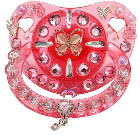 CutiePlusU Adult Sized Schnuller Schnuller für Erwachsene-Kristall DIY Handmade-Rosa Kristall Schmetterling