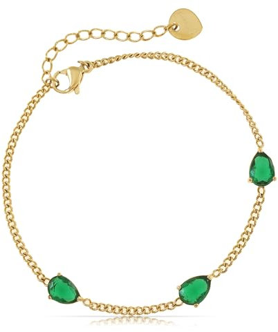 Made by Nami Edelstein Armband Damen Gold mit drei grünen Chakra Steinen 16 cm lang mit 4 cm Verstellkette als perfektes Schmuck Geschenk für Frauen (Grün)