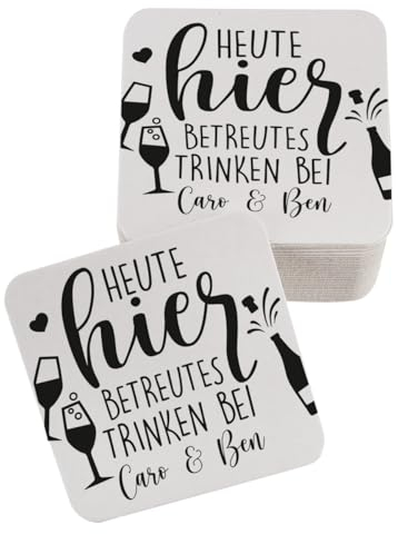Herz & Heim® Bierdeckel mit verschiedenen Motiven und Personalisierung Bedruckt/Pappe, 30 Stück (Betreutes Trinken)