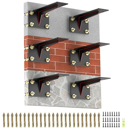 Housolution 6 Pouces Supports d'Étagère, 6 PCS Supports d'Étagères Flottantes, Supports de Fixation Murale en Bois Supports en L en Métal Épais pour Étagères Équerre d'Étagère Murale Grande Capacité