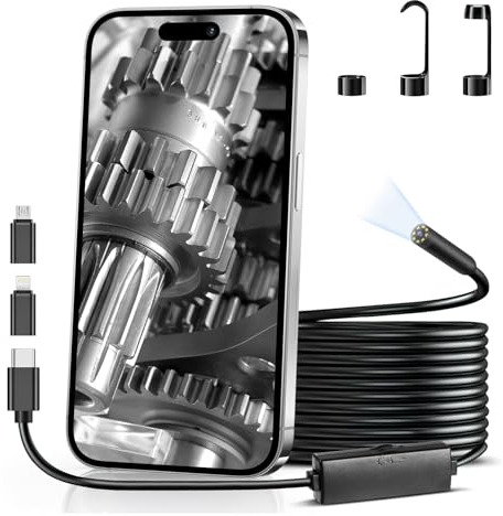 Telecamera per endoscopio CHILEAD 1080HD, telecamera Snake semirigida da 16,4 piedi con luce, telecamera di ispezione impermeabile 8MM / IP67 per iOS e Android