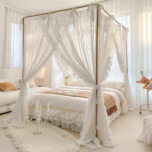 Elegantes Prinzessinnen-Moskitonetz mit 4 Eckpfosten, romantisch für Mädchen und Frauen, Bettvorhang, Baldachin für Erwachsene, Hochzeit, Schlafzimmer, Kinderzimmer, Dekoration (Ty
