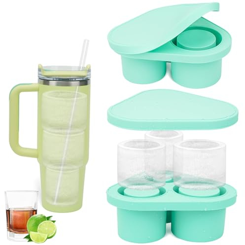 Ice Cube Tray for Stanley Cup, Stanley Cup Ice Mold,Silicone Ice Cube Maker with Lid for 20/30/40 oz Tumbler, Silicone Ice Mold for Chilling Whiskey, Cocktails, Drinks, Coffee,Juice(Green)