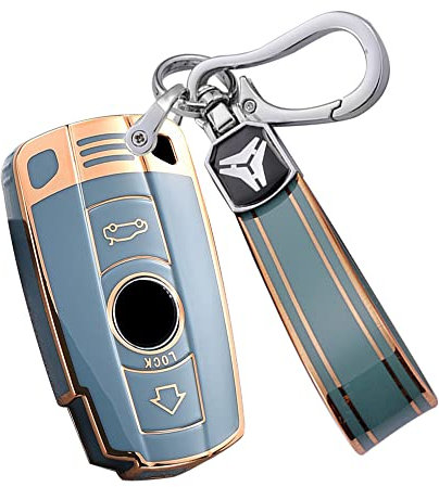 Ysbxitu Schlüsselhülle mit 2 Tasten und Schlüsselanhänger, passend für BMW-Fernbedienung, kompatibel mit BMW 1er, 3er, 5er, 6er, 7er-Serie, F30, E88, E90, E92, E93, E60, E70, E87, X1, X5, X6, Z4,