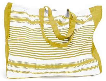 EASY HOME Borsa da Spiaggia, Borsa Mare Donna, in Cotone, 2 Manici, 2 Bottoni per la chiusura, Capiente, 50x40 cm, 160 gsm, Morbida e Pratica, A righe (Verde Acido, Borsa 50x40)