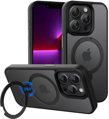 CACOE Magnetic Case for iPhone 13 Pro 6.1 inch with 360 Rotatable Ring Phone Stand,Compatible with MagSafe & Magnetic Car Mount,Cases Cover Phone Holder for Desk Meeting/Videos Black