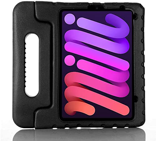 Custodia per bambini per iPad Mini 6 generazione 2021 8,3 pollici, leggera EVA antiurto maniglia convertibile supporto tablet cover per iPad Mini 6 8.3 (nero)