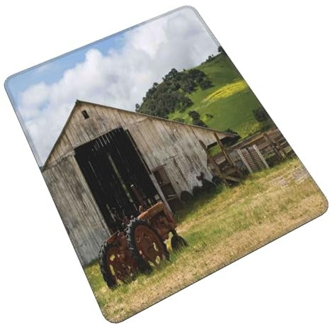 Zhengjia Old Wooden Barn With Rusted Tractor Mousepad, Non-Slip Rubber Base, Keyboard Pad, Gaming Mouse Pad