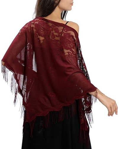 Changyexi Schals und Wickeltücher für Abendkleider, Damen-Spitze, gehäkelt, Dreieckstücher, 1920er-Jahre, Zubehör, formell, Dunkelrot, Einheitsgröße