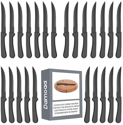 Coltelli da bistecca nero set 24 pezzi dimensioni 22 cm lavabile in lavastoviglie coltelli bistecca nero coltello da bistecca nero