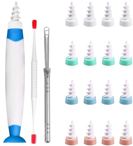Earwax Remover, Soft Silicone Ear Cleaning Tool with 16 Replacement Heads | Includes 2-Piece Ear Picker Set with Flexible Tips for Gentle Hygiene Care and Simple Handling for Adults at Home Use