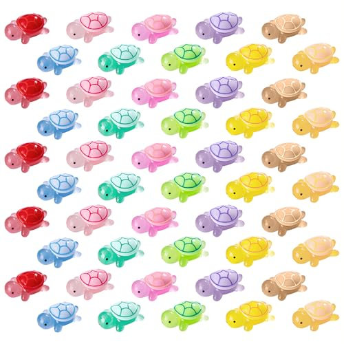YALiya 50 Pièces Mini Figurines, Mini Tortues Lumineuses en Résine, Bricolage, Petites Tortues,Miniatures De Tortue pour Décoration De Pot, Jardin, Paysage(Multicolore)