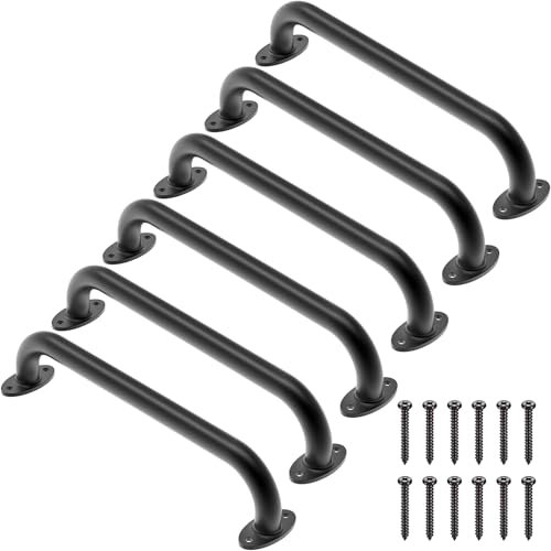 Dolibest Handlauf Metall, 30.5cm Schwarz Treppenhandlauf Sicherheitsgrif Kinder Wandhandlaufe 6er Haltegriff Senioren für Spielplatz/Schaukel/Spielset/Spielturm/Spielhaus/Hochbett/Baumhaus, Ovalebasis