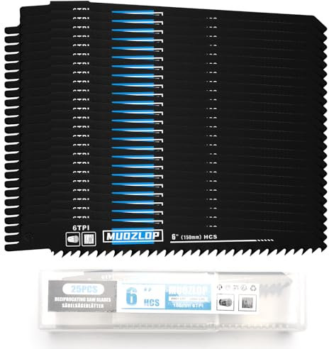 MUOZLOP Lot de 25 lames de scie sabre 150mm, 6 lames de scie sabre, pour scie sabre bois/métal (25, 6TPI, 150 mm)