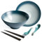 HLWDXno1 2 Pcs Ramen Bowl Set, Ceramic Noodle Bowl with Chopsticks & Spoons Japanese Style Retro Porcelain Tableware Ramen Gift Set, 1200ml Large Soup Bowls for Microwave & Dishwasher Safe, Blue