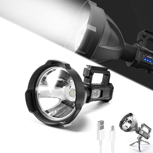 Emorata Rechargeable Spotlight Flashlight 200000 Lumens High Lumens IPX5 Waterproof Handheld Flashlight with 4 Modes for Emergencies Camping Hiking Best Small Flashlight 2024