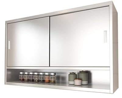 Edelstahl Wandschrank mit verstellbaren Böden, robust, Doppeltür, Esszimmer, Küche, Bad, Garage/Organisation (Silber, 150 x 35 x 70 cm)