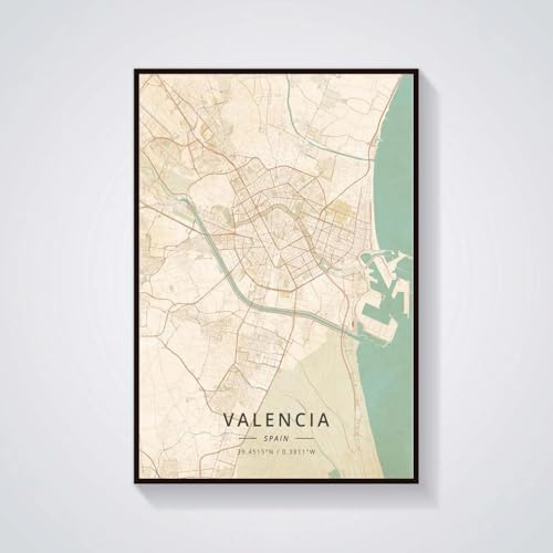 Baibexing Póster E Impresiones De Mapa Abstracto De La Ciudad De España, Valencia, Pintura En Lienzo, Arte De Pared, Imagen Para Decoración Del Hogar Y La Sala De Estar 21X30Cm Sin Marco