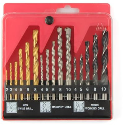 KEWAYO 16-teiliges Bohrerset aus HSS, Beton- & Spitzbohrer – Für Metall, Holz, Stein | Präzisionsbohrer für Profis & Hobbyhandwerker