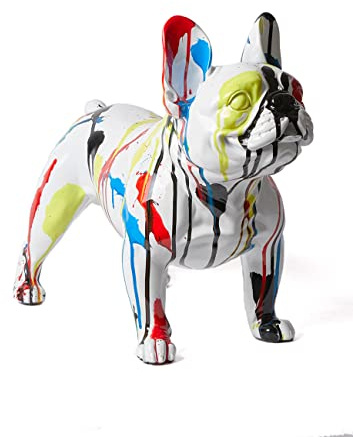 NENBOLEC Graffiti Bulldog Statue Hund Figur Modern Skulptur Deko 37cm | Glänzend Gespritzte Resin Hund Ornament Trendige Geschenk Handgefertigte Arts für Schlafzimmer Wohnzimmer Esszimmer
