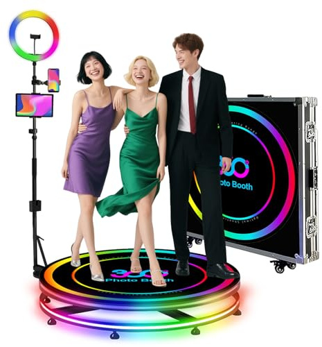 360-Grad-Fotokabinen-Maschine, automatische Zeitlupe, 360-Grad-Drehkamera, Videokabine auf App-Steuerung, individuelles Logo, RGB-Licht, mit Flugtasche (100 cm)
