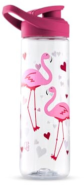Dedoles Gourde 470 et 700 ml Bouteille d'eau de sport anti-fuite avec poignée de transport – Idéale pour voyage, fitness, yoga et bureau, couleur: Rose, motif: Cœurs et Flamants roses, taille: 700ml