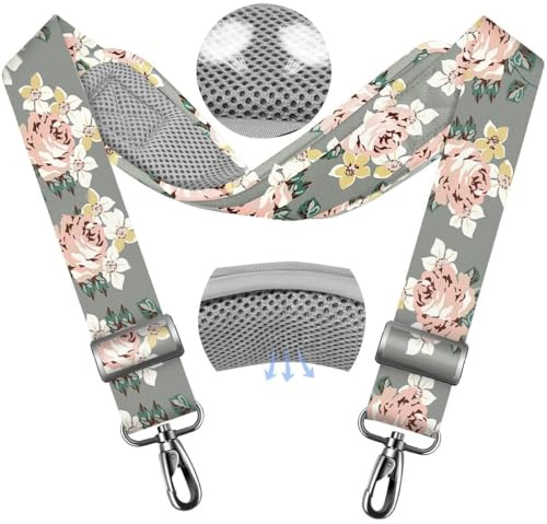ZINZ 79.5 Universal Strap with Ultra-Thick Fixed Breathable Pad - Adjustable Heavy-Duty Shoulder Strap for Laptop, Crossbody, Luggage, Gym, Camera Bag and More,Gray Flower