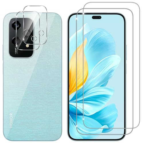 Kokio Verre Trempé pour Honor 200 Lite 5G, 2 Pièces Protection écran Film et 2 Pièces Caméra Arrière Protecteur, Anti-Rayures Vitre Protection, 9H Dureté, Sans Bulles, HD Transparent