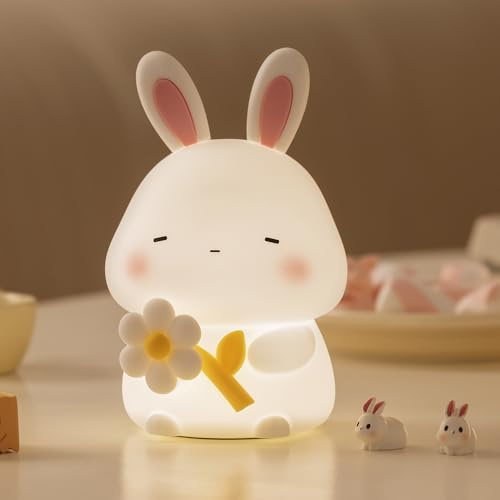 KinYiLO Bunny Night Light for Kids, Cute Rabbit Baby Nursery Night Lights, 3-Level Brightness Adjustment & 30Min Sleep Timer, Battery Operated Lamp for Bedroom Toddler, Girls, Boys