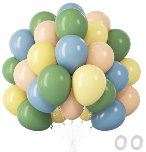 Fairymaiden Luftballons Geburtstag Salbeigrün - 60 Stück Blaue Grüne Macaron Gelbe Ballons, Latex Helium Ballons Für Junge Geburtstagsdeko Verlobung Hochzeit Babyparty Baby Shower Jugendweihe, 12 Zoll
