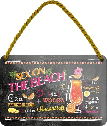 schilderkreis24 Blechschild 18x12 cm Sex on the Beach Cocktail Rezept Vintage Metall Schild Bar Deko Wanddeko Homebar Küche Sommer Party Geschenk für Cocktailfans