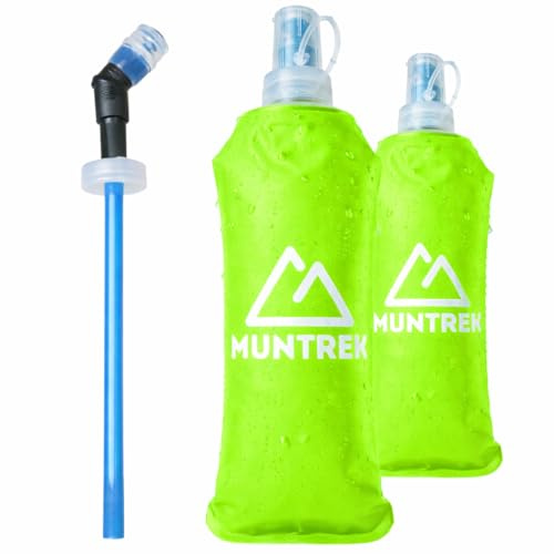 MUNTREK Soft Flask 500ml Pack de 2 con Pajita Extensible, Botellas Flexibles para Trail Running, TPU Sin BPA (Verde)