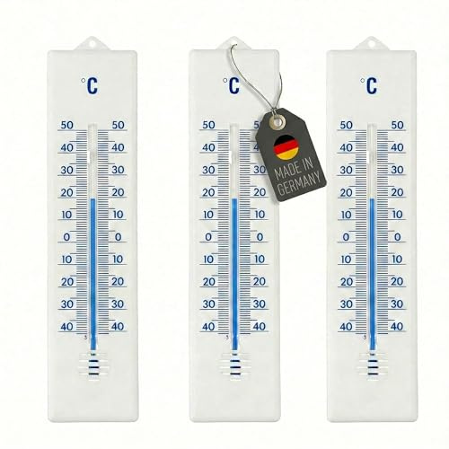 Lantelme 3 Stück Außenthermometer Set Temperatur -40°C bis 50°C | Analog Thermometer Wetterfest für Innen Außen Garten | Kunststoff | Farbe Weiß | Gartenthermometer Universal einsetzbar (22cm)