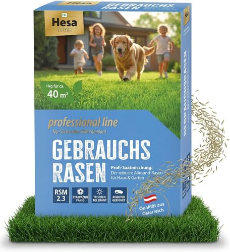 Hesa Prato uso Professional Line, 1 kg per 40 m², RSM 2.3, semi di prato di alta qualità, resistenti e robusti, qualità professionale