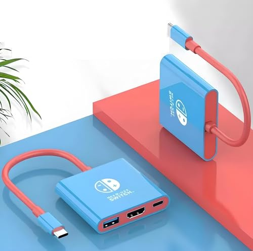 USB-C Docking Station Compatible with Gaming Console & OLED Model - Portable 4K HDMI TV Adapter, 100W PD Fast Charge, USB 3.0 Hub - Travel Mini Dock Replacement Accessories (Blue/Red)