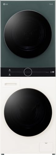 LG WT1210EGF WashTower, Waschmaschine (12 kg, EEK A-10%) und Trockner (10 kg, EEK C) mit One-Touch-Display, TurboWash 360°, AI DD, Dual Inverter Wärmepumpe, Weiß & Grün