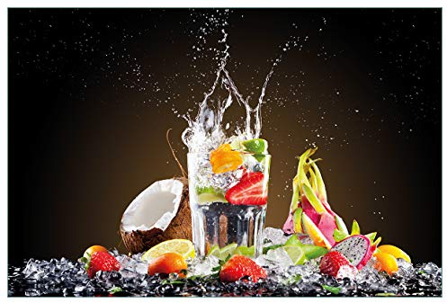 Wallario Küchenrückwand selbstklebend 90 x 60 cm, Motiv: Tropische Früchte in einem erfrischenden Drink | Spritzschutz abwischbar & pflegeleicht