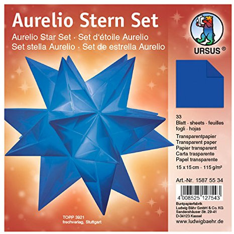 Ursus 15875534 - Faltblätter Aurelio Stern uni, dunkelblau, 33 Blatt, aus Transparentpapier 115 g/qm, ca. 15 x 15 cm, einseitig bedruckt, ideal als zeitlose, elegante Wohndekoration