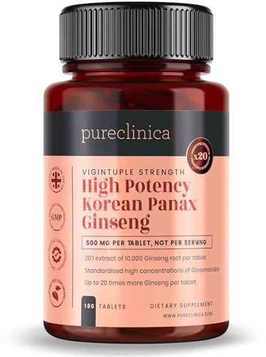 Pureclinica Hochpotenz Korean Panax Ginseng 10.000mg x 180 Tabletten - 6 Monate Vorrat