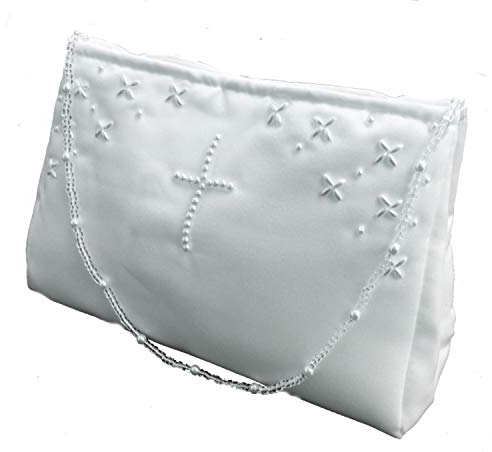 LadyMYP©Kommuniontasche Brautbeutel mit Perlen in Kreuzform für Hochzeit Kommunion weiß NEU